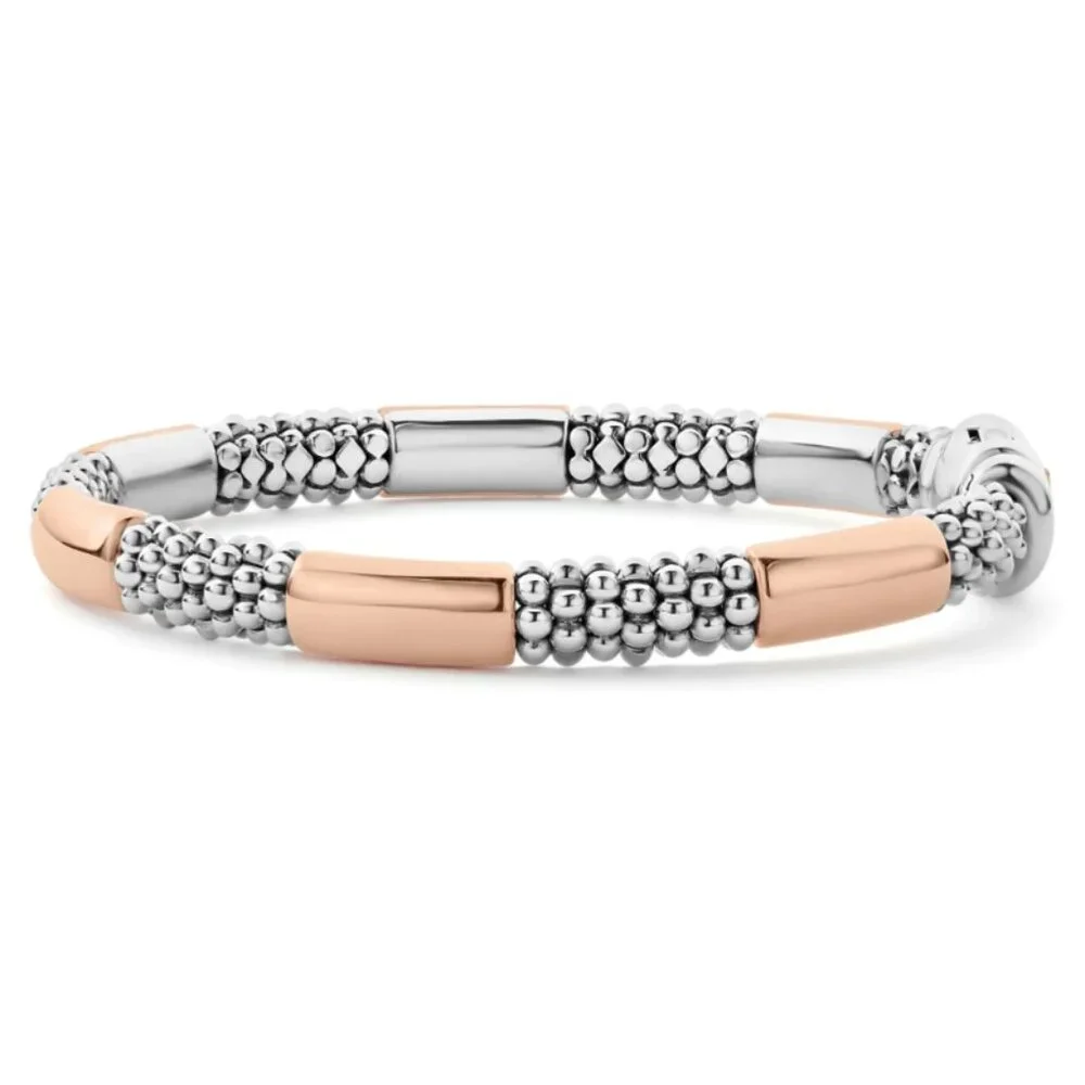 High Bar  Rose Gold Station Caviar Bracelet | 6mm from Lagos Sz 6 - Picture 3 of 11
